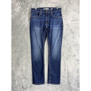 Buckle BKE Mens‎ Jeans 33x31 Jake Taper Leg Embroidered Pockets Denim Hemmed